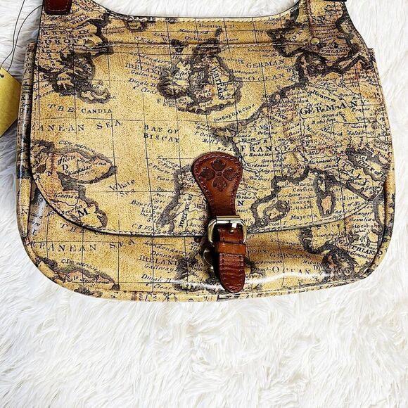 Patricia Nash European World Map Saddle BAG Purse Adjustable Strap Leather NWT - Picture 3 of 9